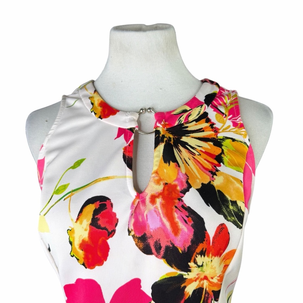 10/25🦋 NY & Co 7th Avenue Design Studio White & Pink Floral Peplum Tank - Medium - Picture 2 of 15